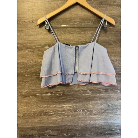 English Factory Ruffle layered Crop top Sz Small Blue Cropped - Picture 5 of 7